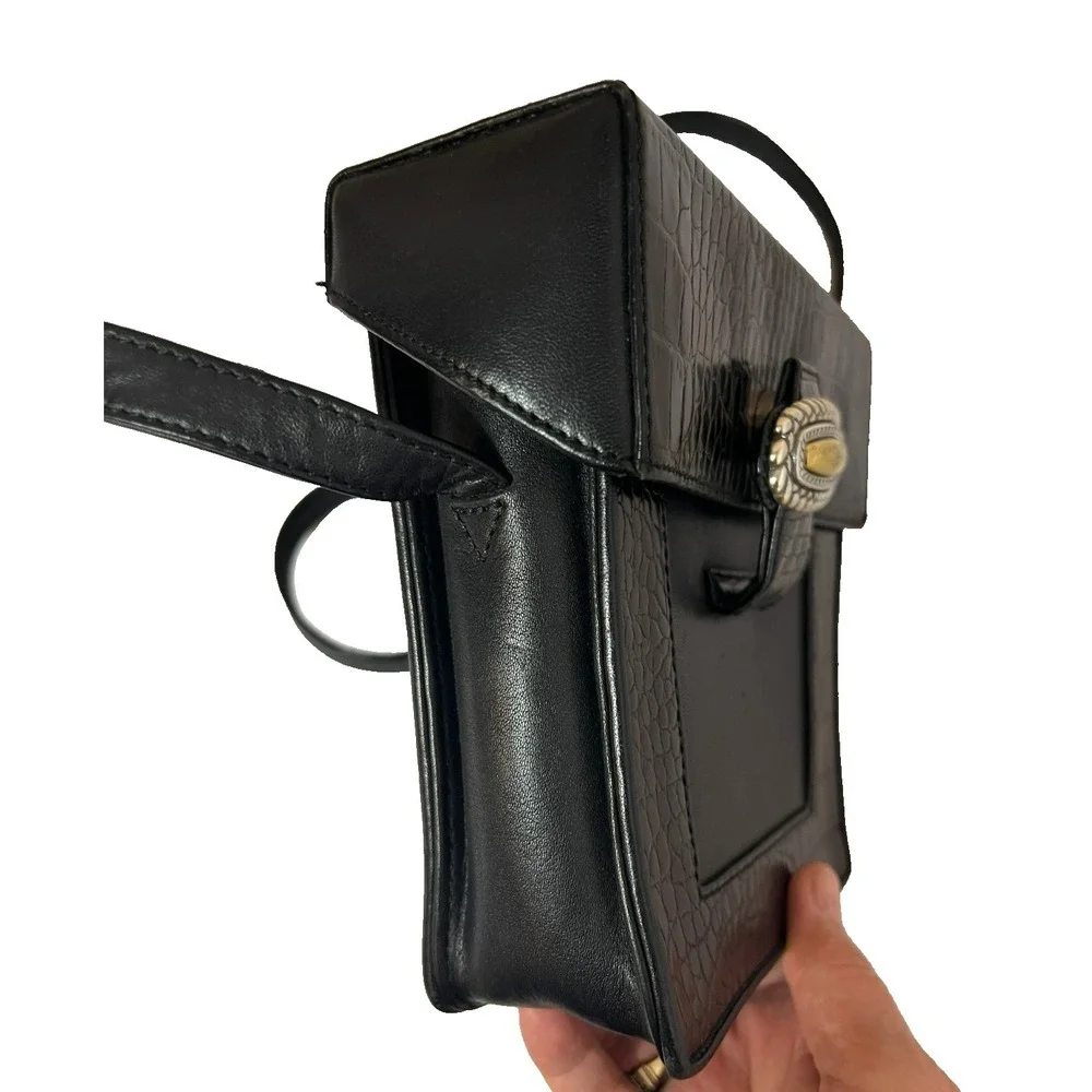 Brighton One World Small Box Purse Black‎ Croc Embossed & Smooth Crossbody Strap